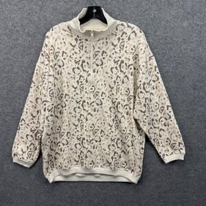 Aerie Womens Leopard Print Quarter Zip Sweatshirt Cream Tan Small New